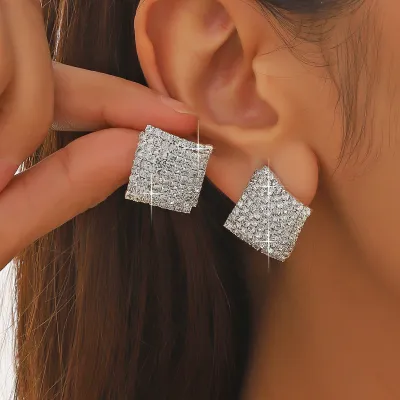 Women Simple Geometric Square Rhinestone Earrings Natural Fresh Sweet