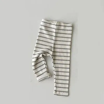 Kids Baby Boys Girls Casual Basic Versatile Solid Color Stripe Cropped Cotton Leggings Pants