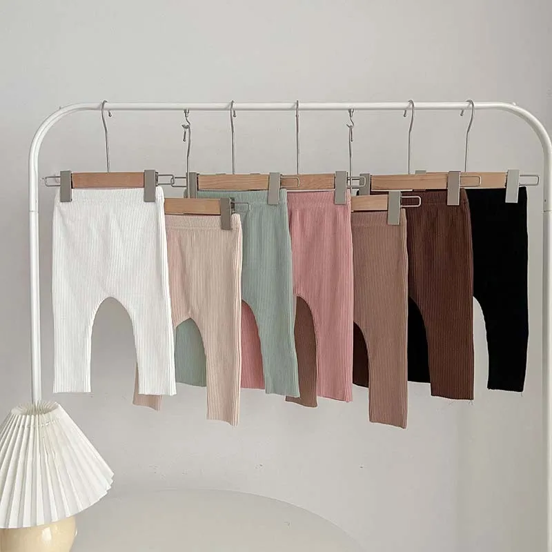 Kids Baby Boys Girls Casual Basic Solid Color Stripe Leggings Pants