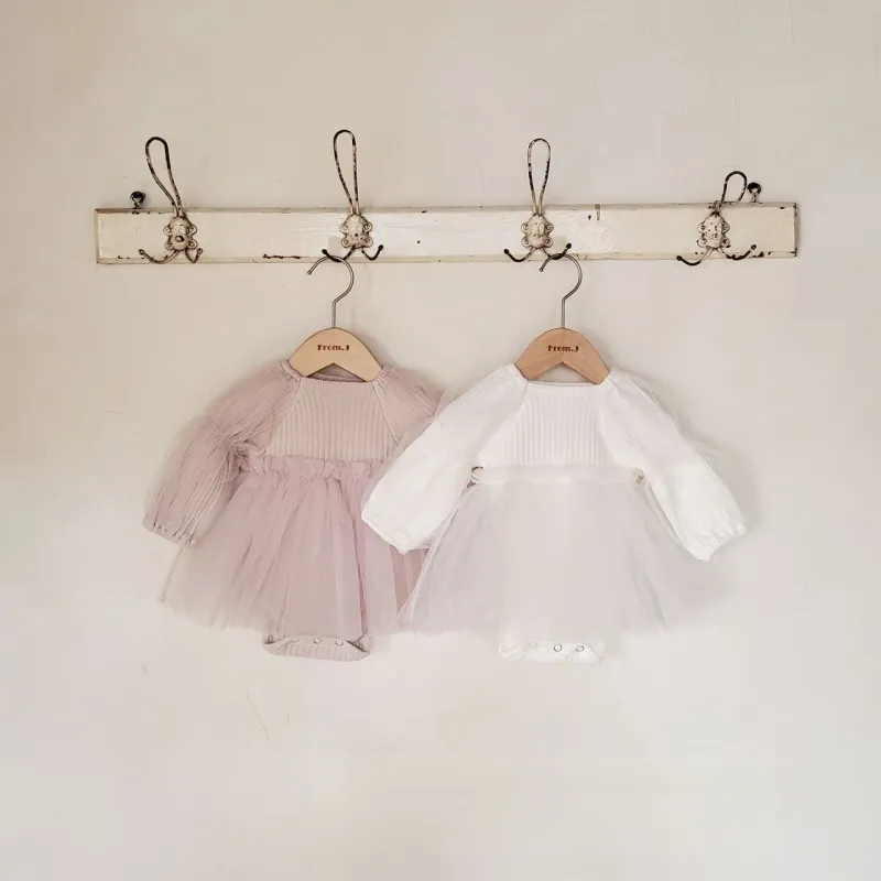 Kids Baby Girls Casual Cute Solid Color Mesh Long Sleeve Romper Dress Pullover
