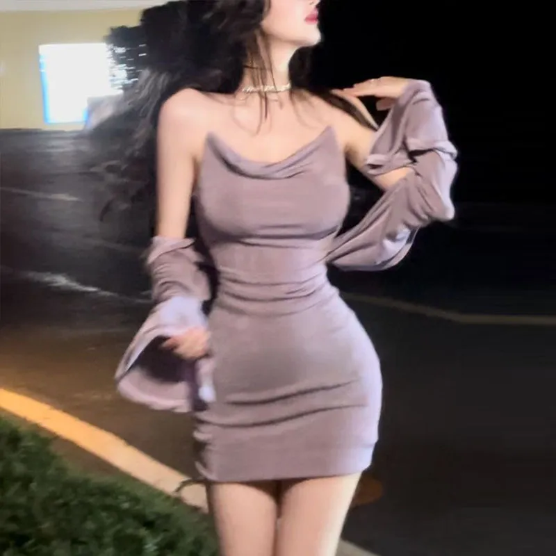 Sexy Women Slim-Fit Swing Collar Mini Nightclub Dress