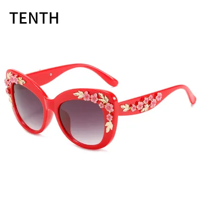 Women Fashion Colorful Large Frame Metal Floral Decoration Sunglasses