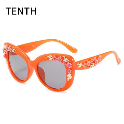 Women Fashion Colorful Large Frame Metal Floral Decoration Sunglasses