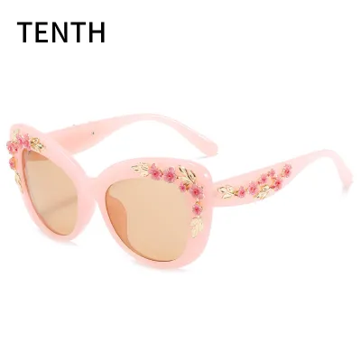 Women Fashion Colorful Large Frame Metal Floral Decoration Sunglasses