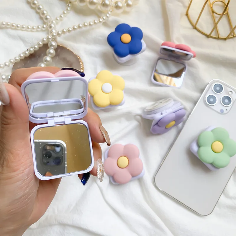 Small Fresh Air Floral Mobile Phone Airbag Bracket Adhesive Retractable Flip Mirror Portable Phone Holder