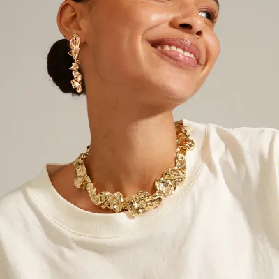 Women Fashion Irregular Collar Choker Metal Necklace Earrings Jewelry Set