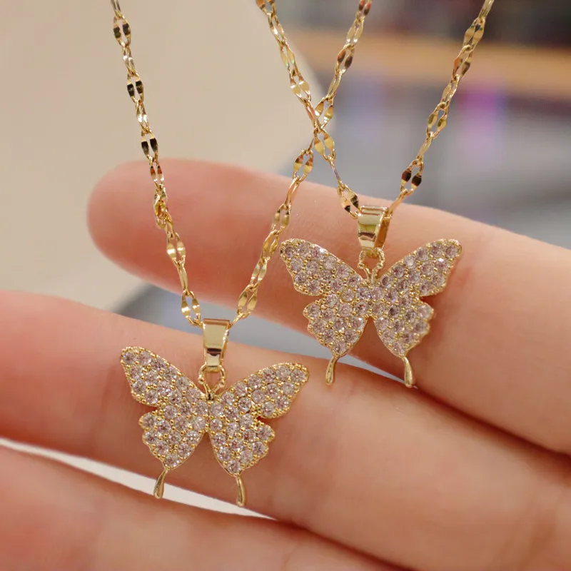 Women's Fashion Butterfly Rhinestone Pendant Alloy Necklace