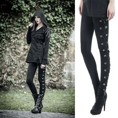 Women Simple Gothic Punk Lace-Up High Waist Pants