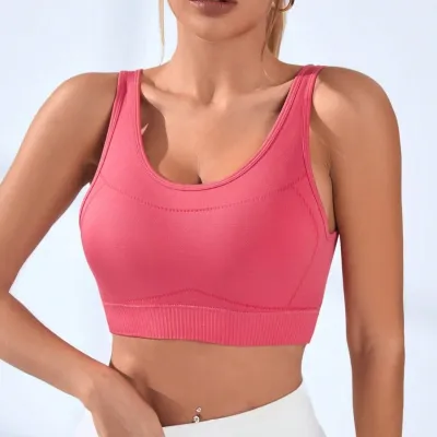 Women Simple Solid Color Breathable Yoga Shockproof Sports Bra Without Steel Ring
