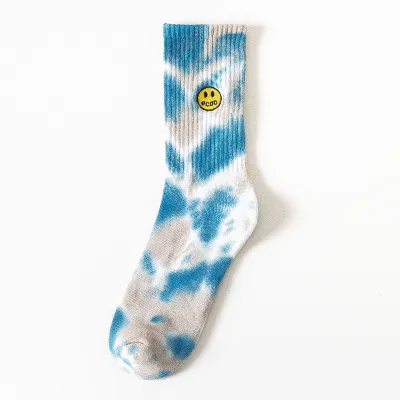 Women Fashion Tie-Dye Embroidered Smiley Cotton Socks