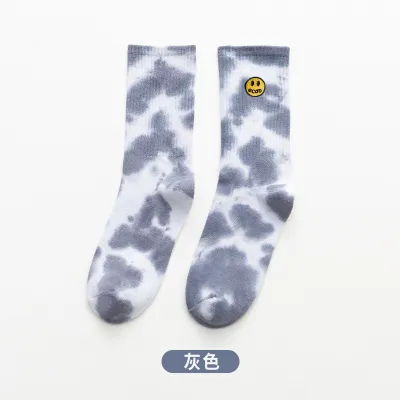 Women Fashion Tie-Dye Embroidered Smiley Cotton Socks