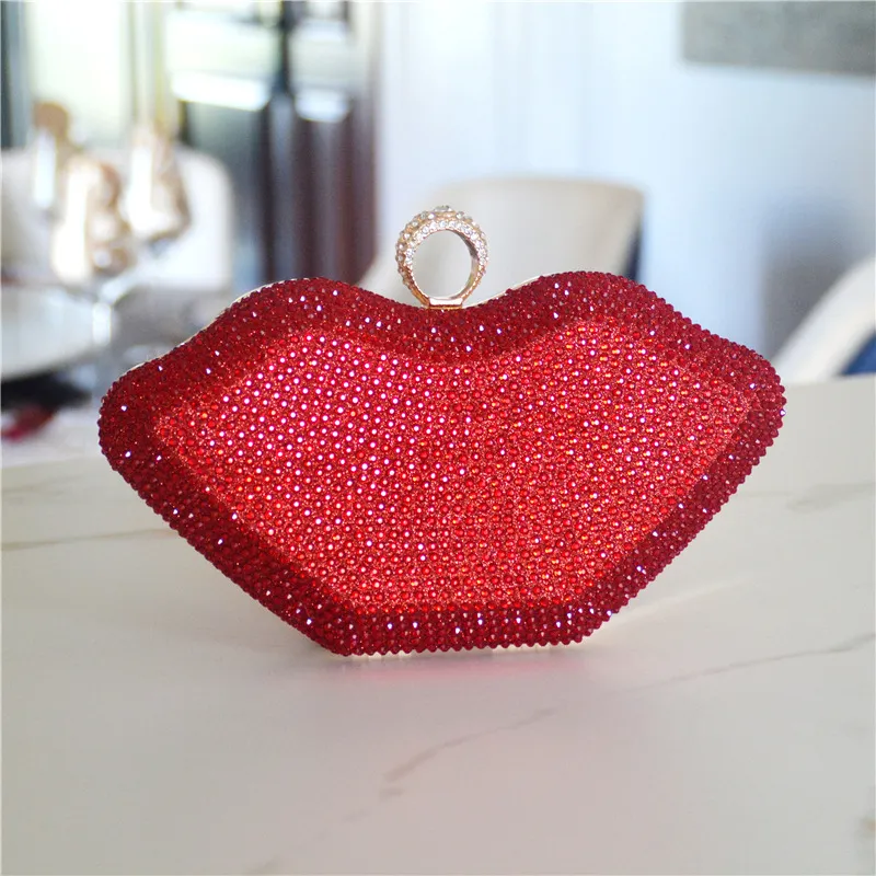 Valentine Day Women Fashion Creative Lips Rhinestone Party Dinner Bag