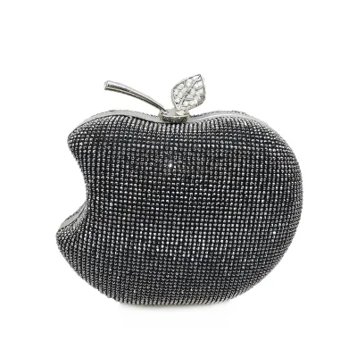 Women Creative Apple Rhinestone Corduroy Party Dinner Clutch Bag