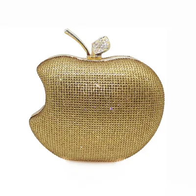 Women Creative Apple Rhinestone Corduroy Party Dinner Clutch Bag