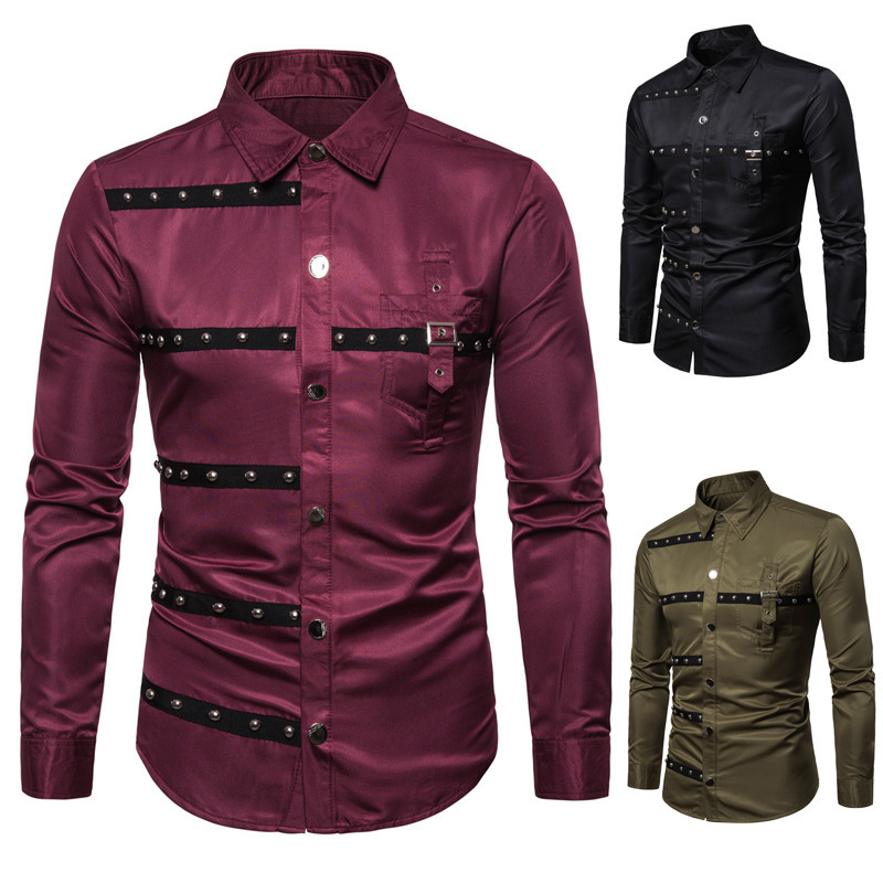 Wholesale Men Fashion Retro Gothic Studded Long Sleeve Shirt