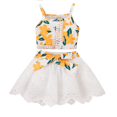 Kids Toddler Girls Casual Cute Sweet Floral Print Vest Skirt Set Sleeveless Pullover Skirt Suit