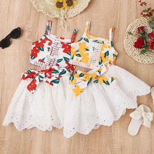 Kids Toddler Girls Casual Cute Sweet Floral Print Vest Skirt Set Sleeveless Pullover Skirt Suit
