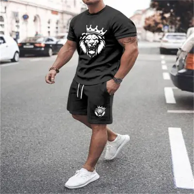 Men Casual 3D Print Plus Size Short Sleeve T-Shirt and Shorts Set