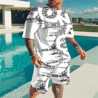 Men Casual 3D Print Plus Size Short Sleeve T-Shirt and Shorts Set