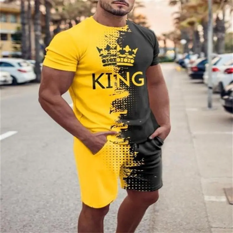 Men Casual 3D Print Plus Size Short Sleeve T-Shirt and Shorts Set