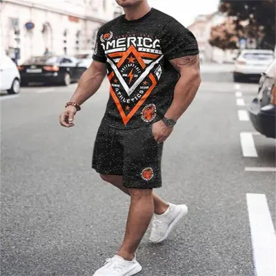 Men Casual 3D Print Plus Size Short Sleeve T-Shirt and Shorts Set