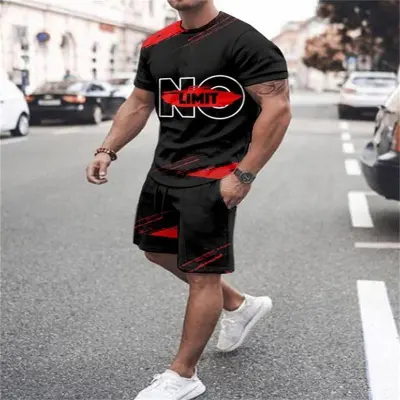 Men Casual 3D Print Plus Size Short Sleeve T-Shirt and Shorts Set