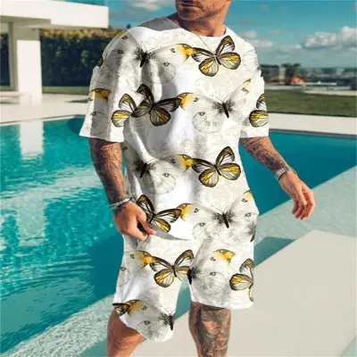 Men Casual 3D Print Plus Size Short Sleeve T-Shirt and Shorts Set