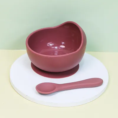 Baby Care Solid Color Silicone Food Bowl and Spoon Set