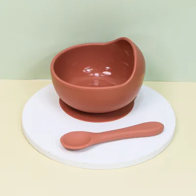 Baby Care Solid Color Silicone Food Bowl and Spoon Set