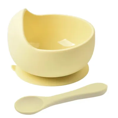 Baby Care Solid Color Silicone Food Bowl and Spoon Set