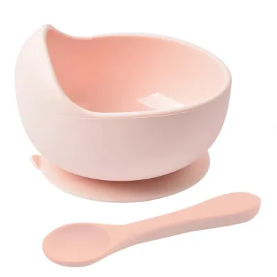 Baby Care Solid Color Silicone Food Bowl and Spoon Set