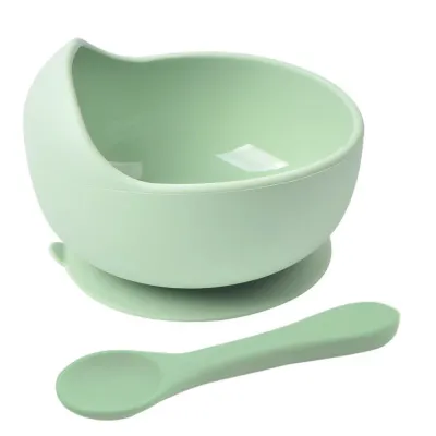 Baby Care Solid Color Silicone Food Bowl and Spoon Set