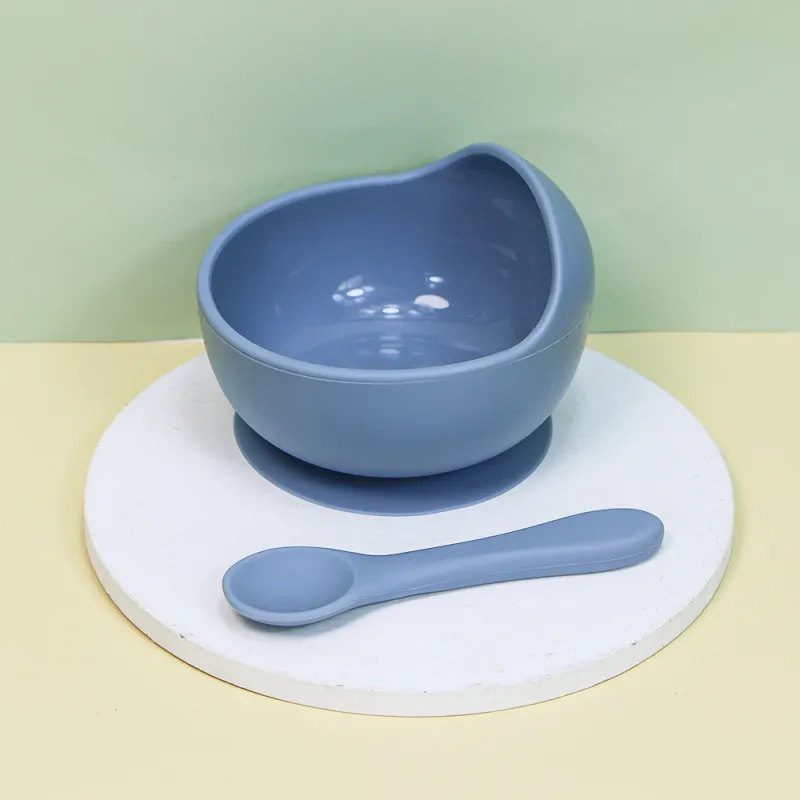 Baby Care Solid Color Silicone Food Bowl and Spoon Set