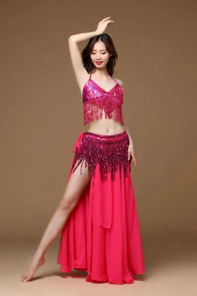 Mardi Gras Women Carnival Belly Dance Performance Costume Sequins Tassel Waist Towel
