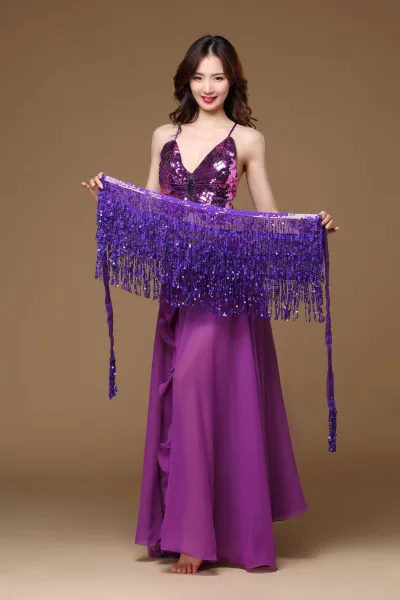 Mardi Gras Women Carnival Belly Dance Performance Costume Sequins Tassel Waist Towel