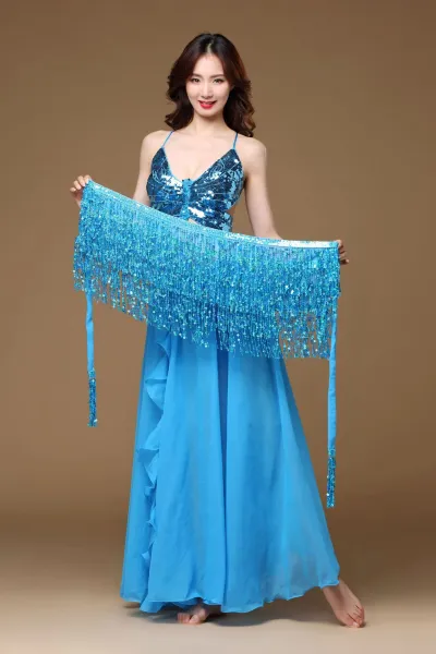 Mardi Gras Women Carnival Belly Dance Performance Costume Sequins Tassel Waist Towel