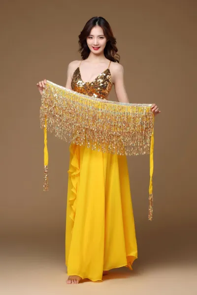 Mardi Gras Women Carnival Belly Dance Performance Costume Sequins Tassel Waist Towel