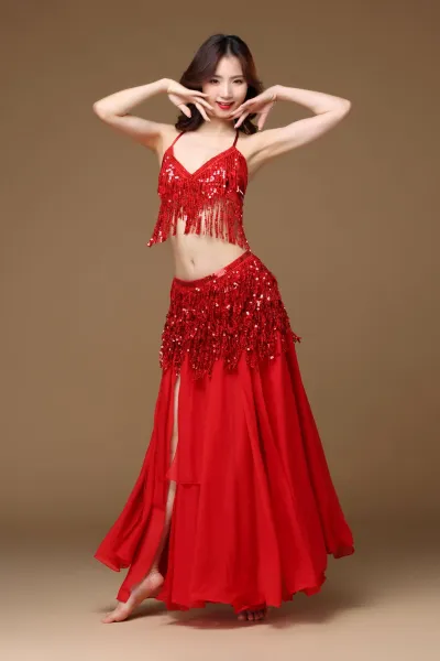 Mardi Gras Women Carnival Belly Dance Performance Costume Sequins Tassel Waist Towel