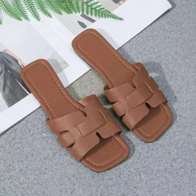 Women Solid Color Square Toe Flat Slippers Plus Size Casual