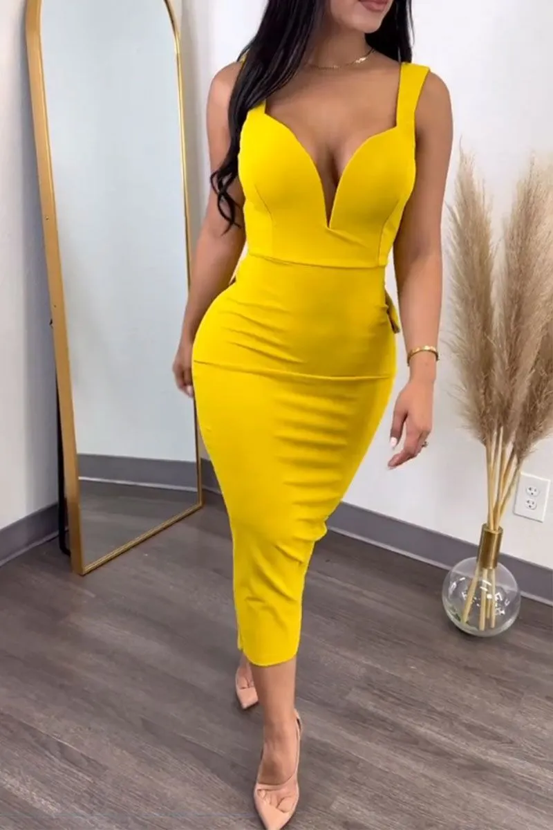 Fashion Bow V-Shaped Bodycon Dress Fashion Bow V-Shaped Bodycon Dress