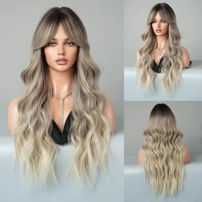 Women Fashionable Bronze Gold Long Roll Wig - Heat Resistant High Temperature Wire Natural Curly Wig