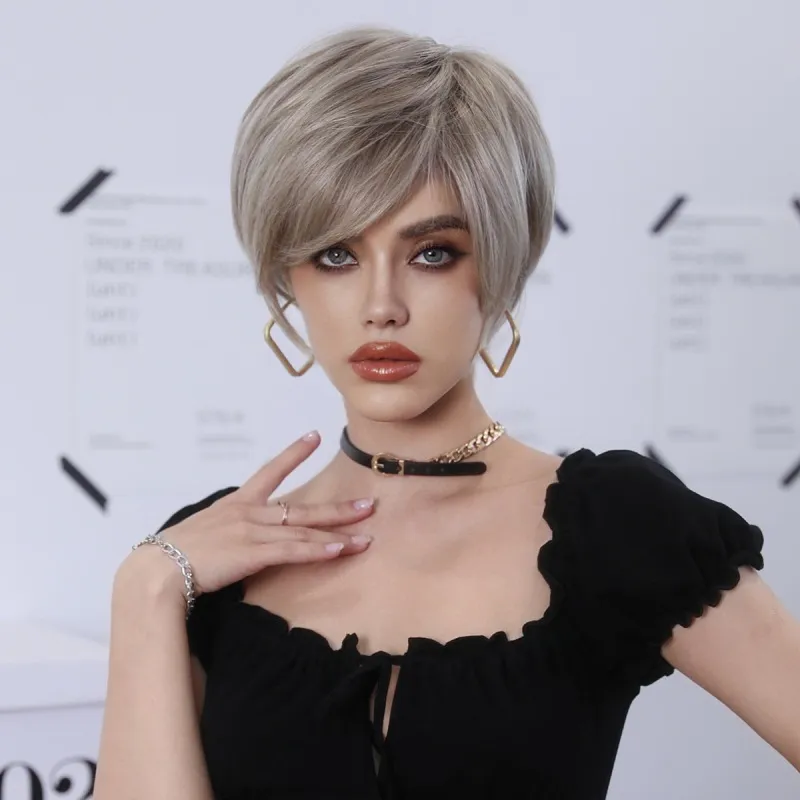 Women's Fashion Short Straight Oblique Bangs Wig - Natural Realistic High Temperature Wire, Simple Style