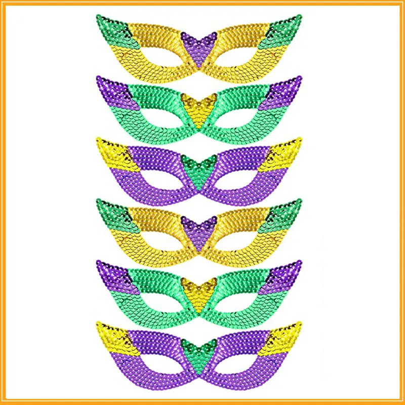 Mardi Gras Party Sequins Tricolor Purple Green Yellow Masquerade Mask