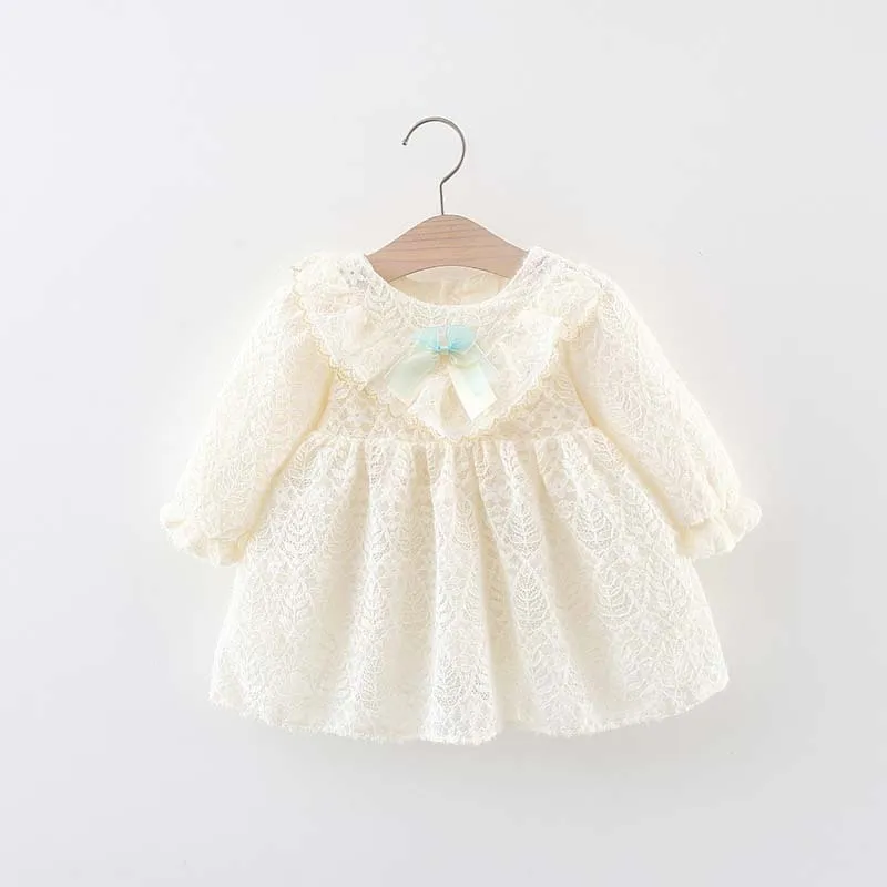 Kids Toddler Girls Cute Sweet Casual Long Sleeve Round Neck Hollow Cotton Princess Dress