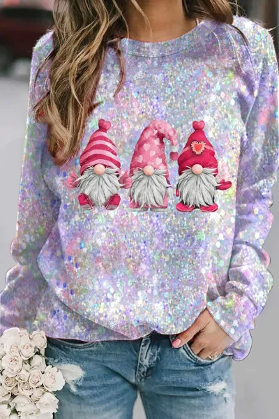 Mardi Gras Women Mask Hat Graphic Print Crewneck Long Sleeve Sweatshirt
