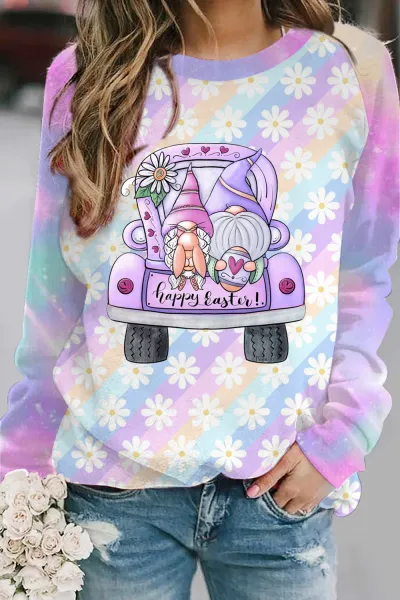 Mardi Gras Women Mask Hat Graphic Print Crewneck Long Sleeve Sweatshirt