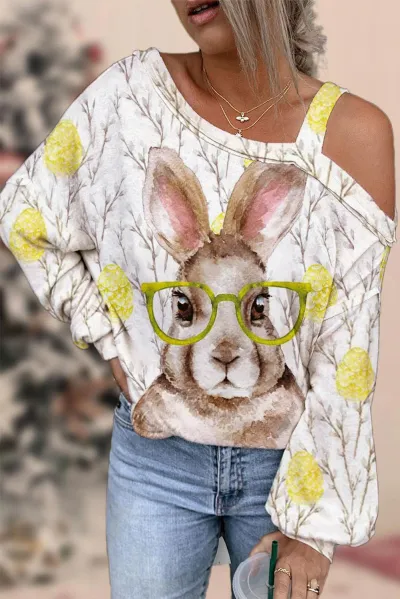 Mardi Gras Women Yellow Green Purple Tricolor Letter Mask Print Shoulder Long Sleeve Sweatshirt