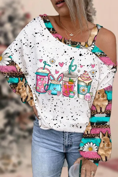Mardi Gras Women Yellow Green Purple Tricolor Letter Mask Print Shoulder Long Sleeve Sweatshirt