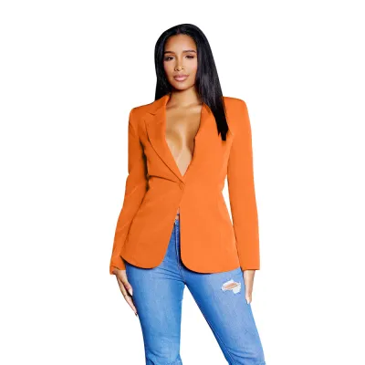 Women Sexy V-Neck Long Sleeve Solid Color Blazer Jacket