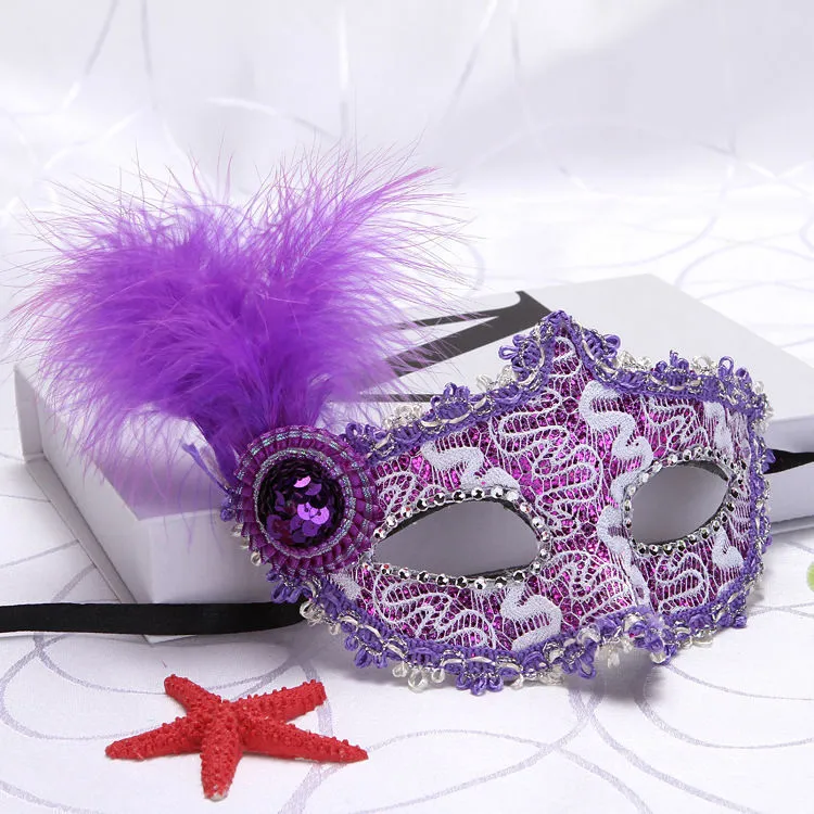 Mardi Gras Frozen Lace Feather Masquerade Party Princess Adult Fox Mask